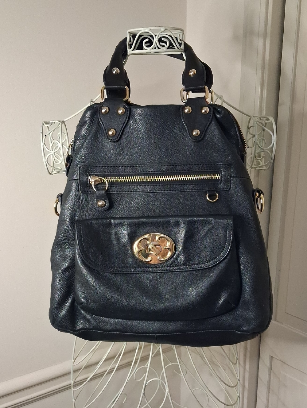 Emma Fox Black Shoulder Bag with Gold Hardware